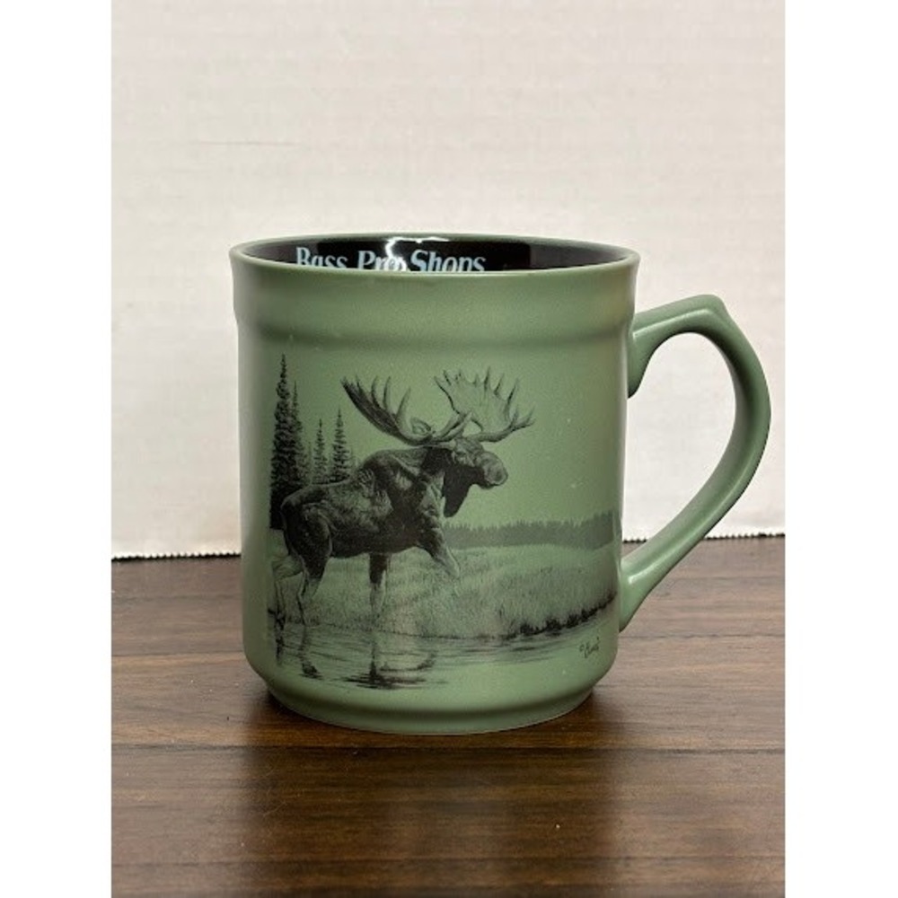 Bass Pro Shops Al Agnew Moose Coffee Mug 16oz Green Matte Ceramic Lodge Cabin